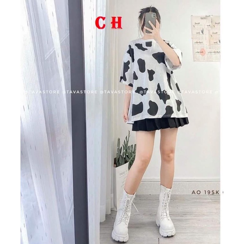 Sét áo bò sữa + chân váy xếp ly kèm quần