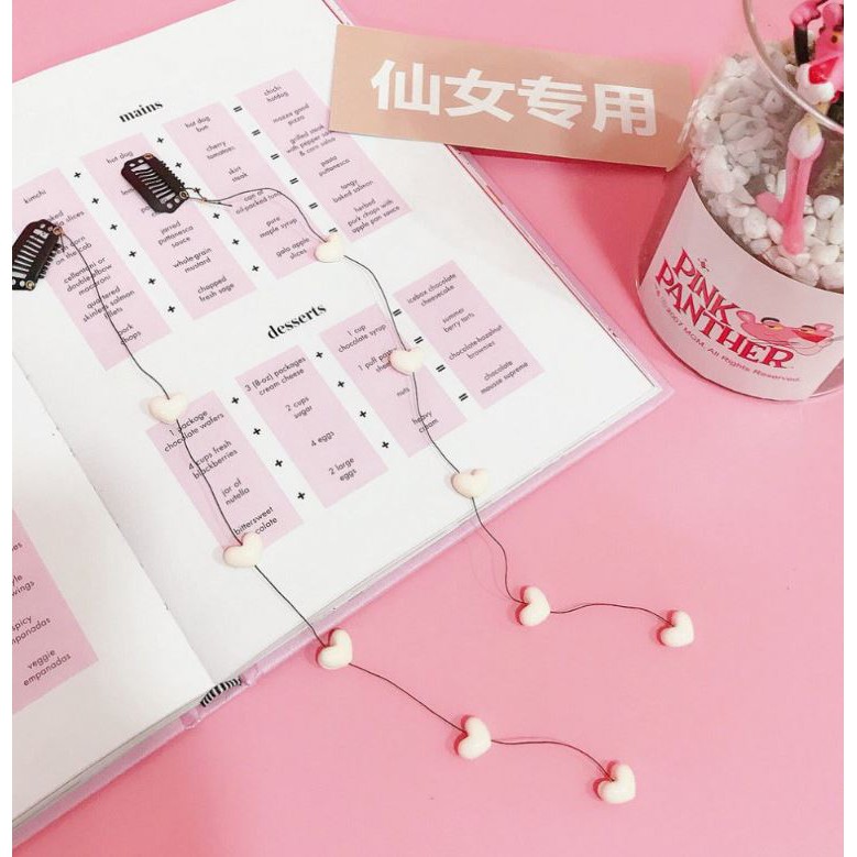 Kẹp tóc dạng dây đính hạt hoa/ trái tim. Phụ kiện tóc chụp hình