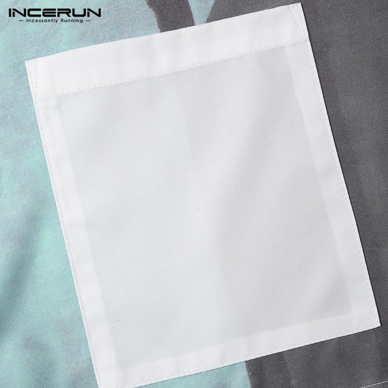 Áo sơ mi INCERUN tay ngắn cài nút in họa tiết phong cách đi biển thời trang cho nam