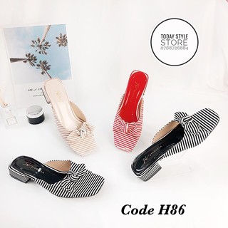 Dép cao gót , guốc nữ sọc quai nơ 4p H86