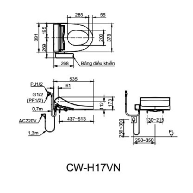 Nắp Bồn Cầu Điện Tử INAX CW-H17VN Shower Toilet
