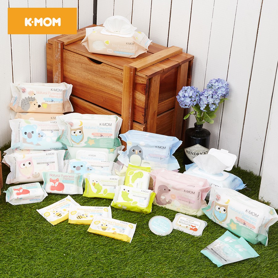 Combo KHĂN ƯỚT CAO CẤP K-MOM HÀN QUỐC VÂN NỔI CÓ NẮP (100tờ) mua 2 tặng 1