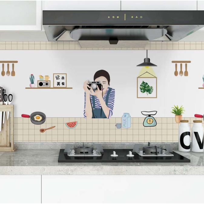 Decal giấy dán bếp tráng nhôm cách nhiệt YT077 BẾP VUI NHỘN khổ 60cm
