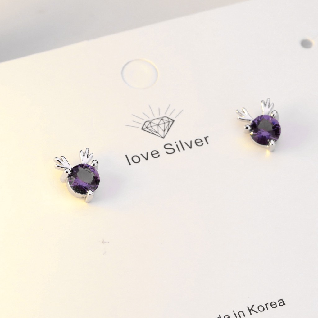 Bông Tai Mạ Bạc 925 Hình Con Nai Nhỏ Đính Đá Sáng Tạo Phong Cách Hàn Quốc