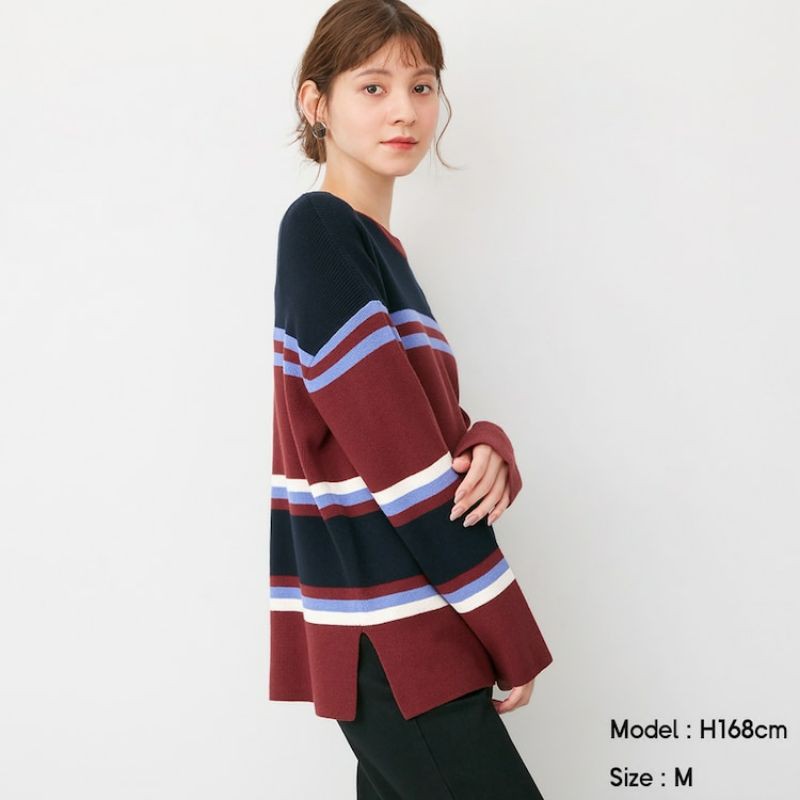 Áo len nữ kẻ ngang dáng xuông trẻ trung, xinh xắn của GU - Nhật Bản