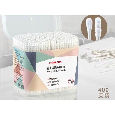 Tăm Bông Trẻ Em MISUTA Lõi Giấy ,Bông Tự Nhiên 100% Tiểu Chuẩn Khàng Khuẩn Tuyệt Đối An Toàn Cho Bé (Hộp 400 chiếc)
