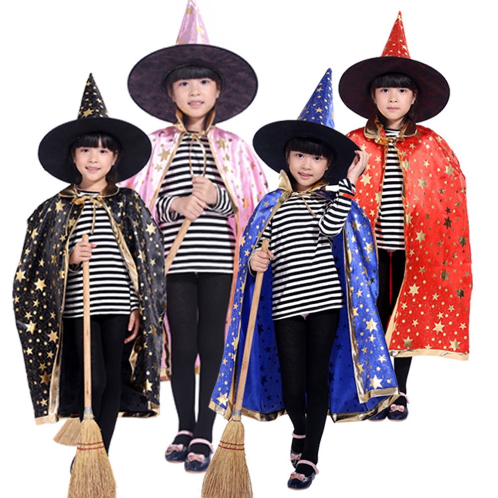 Set áo choàng kèm mũ phù thủy in hình ngôi sao cho bé hóa trang