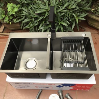 Chậu rửa bát - bồn rửa chén nano hàng cao cấp kèm vòi tặng rổ đa năng