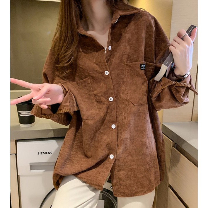 Áo khoác nhung tăm, áo sơ mi ulzzang nữ dáng rộng - NhimShop SM01 | BigBuy360 - bigbuy360.vn