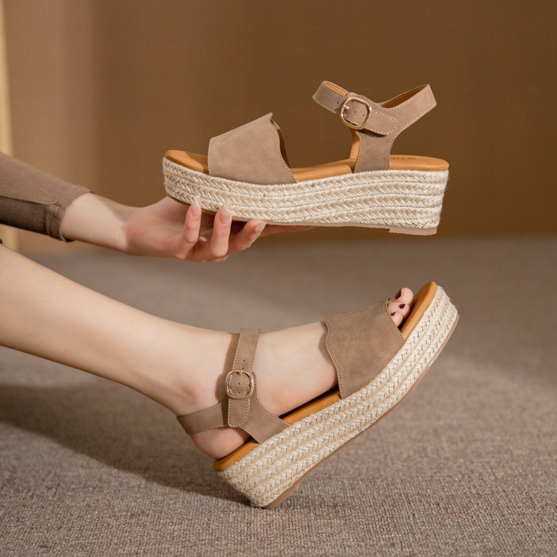Giày Sandal Cói Hở Ngón Đế Xuồng Dày Hở Ngón Chống Trượt Thời Trang Cho Nữ