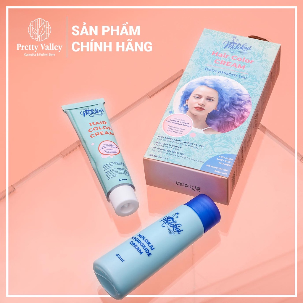 Thuốc nhuộm tóc màu đỏ vang sáng MOLOKAI, thuốc nhuộm tóc chứa collagen tảo biển siêu dưỡng - Pretty Valley Store