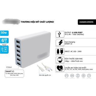 - Sạc nhanh chính hãng Energizer 6 cổng USB 50W EU-USA6EEUHWH5