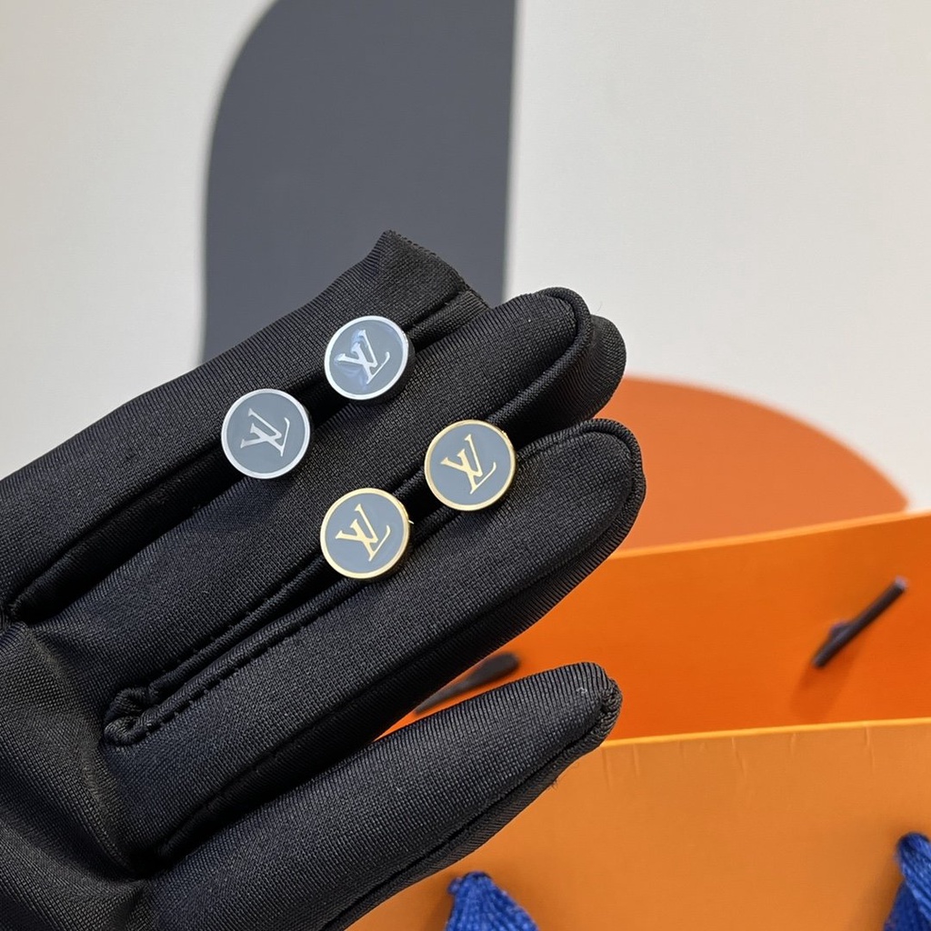 LOUIS VUITTON Khuyên Tai Tròn Bằng Thép Titan In Logo LV Thời Trang