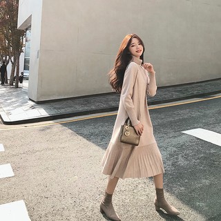 Đầm len dệt kim dáng dài tay dài thời trang chớm thu đầm nữ