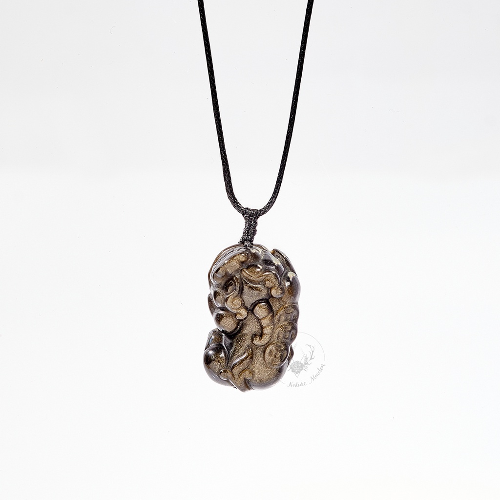 Mặt Tỳ Hưu Đá Obsidian Ánh Vàng Kim Thiên Nhiên