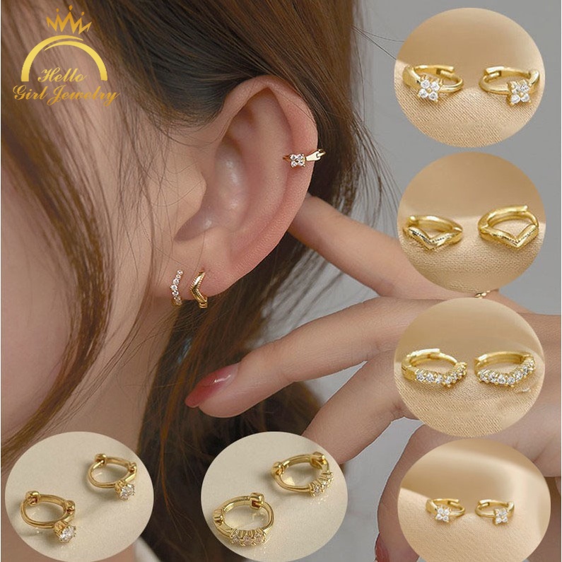 Đôi Bông Tai Hình Tròn Đính Đá Zircon Thời Trang Hàn Quốc Cho Nữ