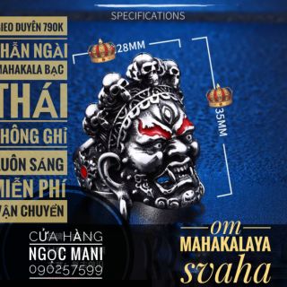 Nhẫn hộ pháp ngài Mahakala BẠC free size