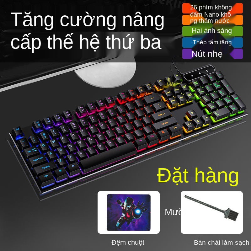 Bộ bàn phím và chuột có dây cảm giác cơ học E-sports chơi game Máy tính để xách tay đa năng chiếu sáng | BigBuy360 - bigbuy360.vn