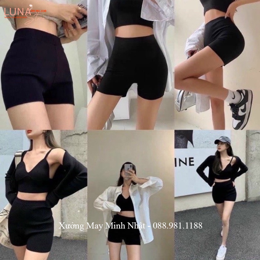 Quần Biker Short dáng ngắn nâng mông cạp lưng cao co giãn dáng quần legging đùi mặc nhà ôm bó lưng thun tập gym yoga hè