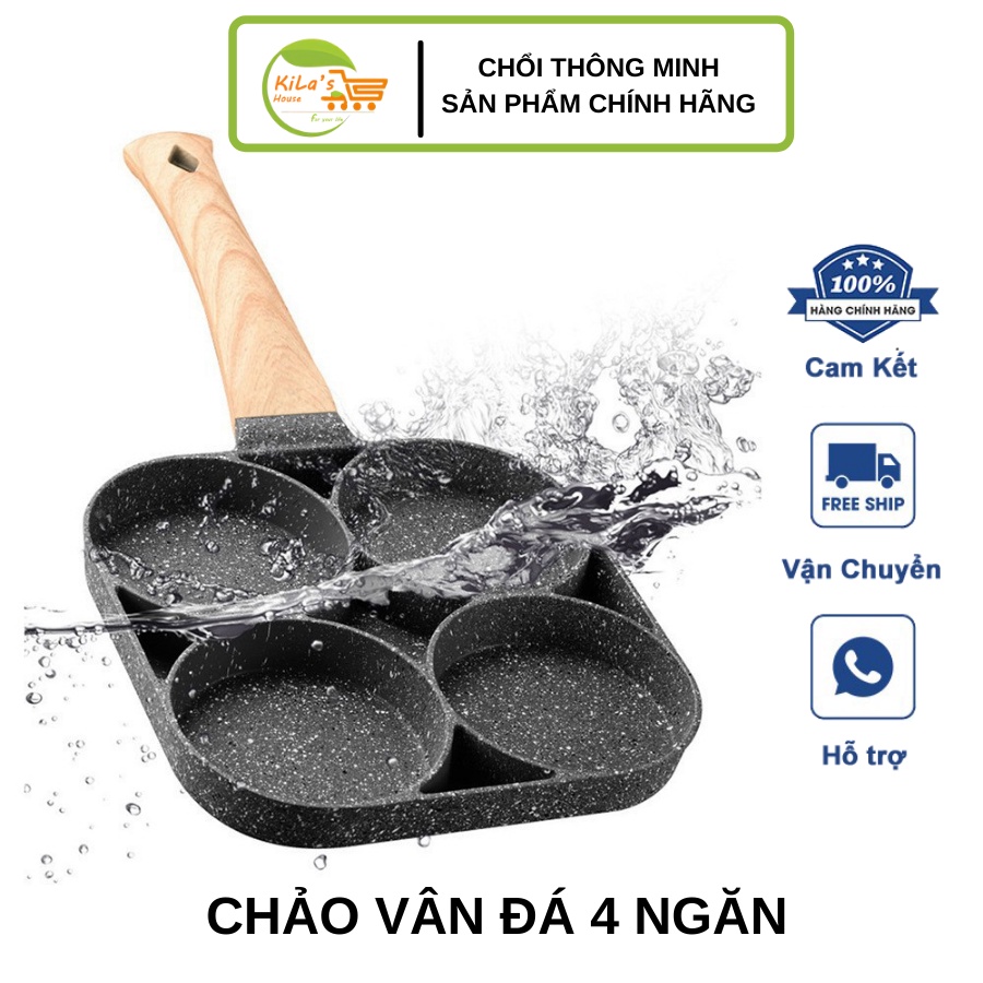 Chảo 4 Ngăn - Chảo 4 Lỗ - Chảo khuôn chống dính - Chảo rán trứng - làm bánh.