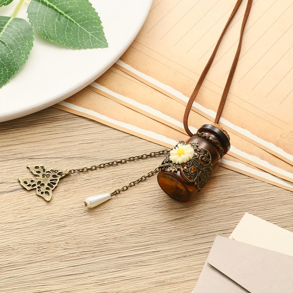 Vòng cổ da mặt lọ điều ước đính hoa và bướm thời trang cho nữ