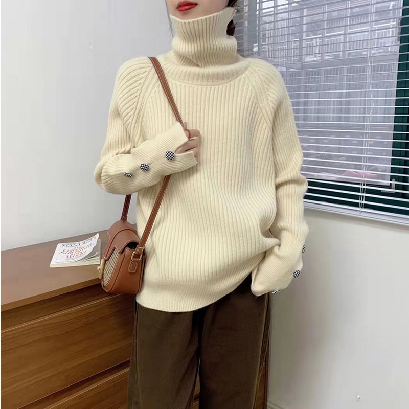Áo len dài tay cổ lọ trơn màu thời trang thu đông Hàn Quốc