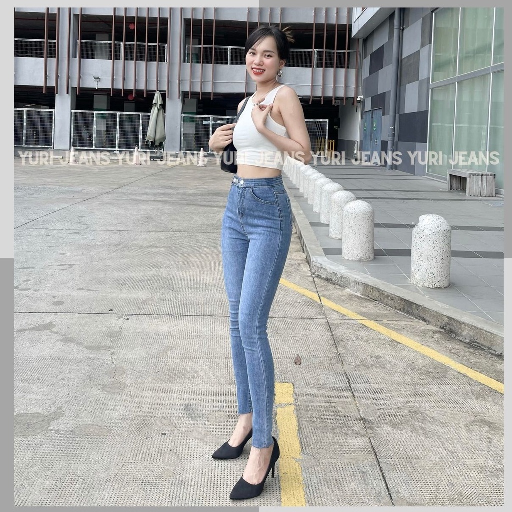 Quần Skinny 3 nút Lưng Siêu Cao YuRi Jeans Màu Xanh  Nhạt Đủ Size ( S M L)