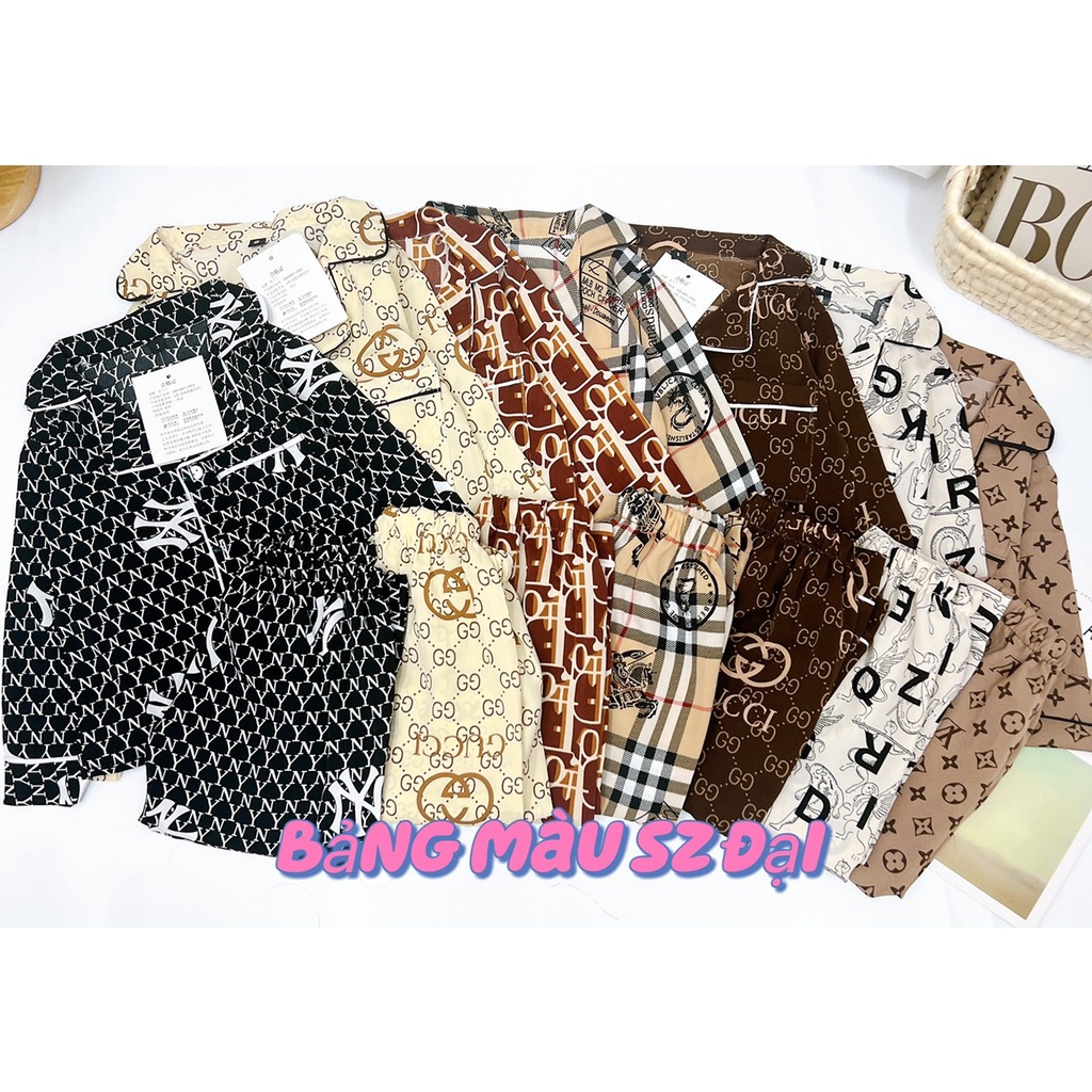 Bộ ngủ pijama cho bé, bộ pijama lụa Hàn cao cấp họa tiết thương hiệu sành điệu (MẪU MỚI) cho bé trai, bé gái 20-33kg