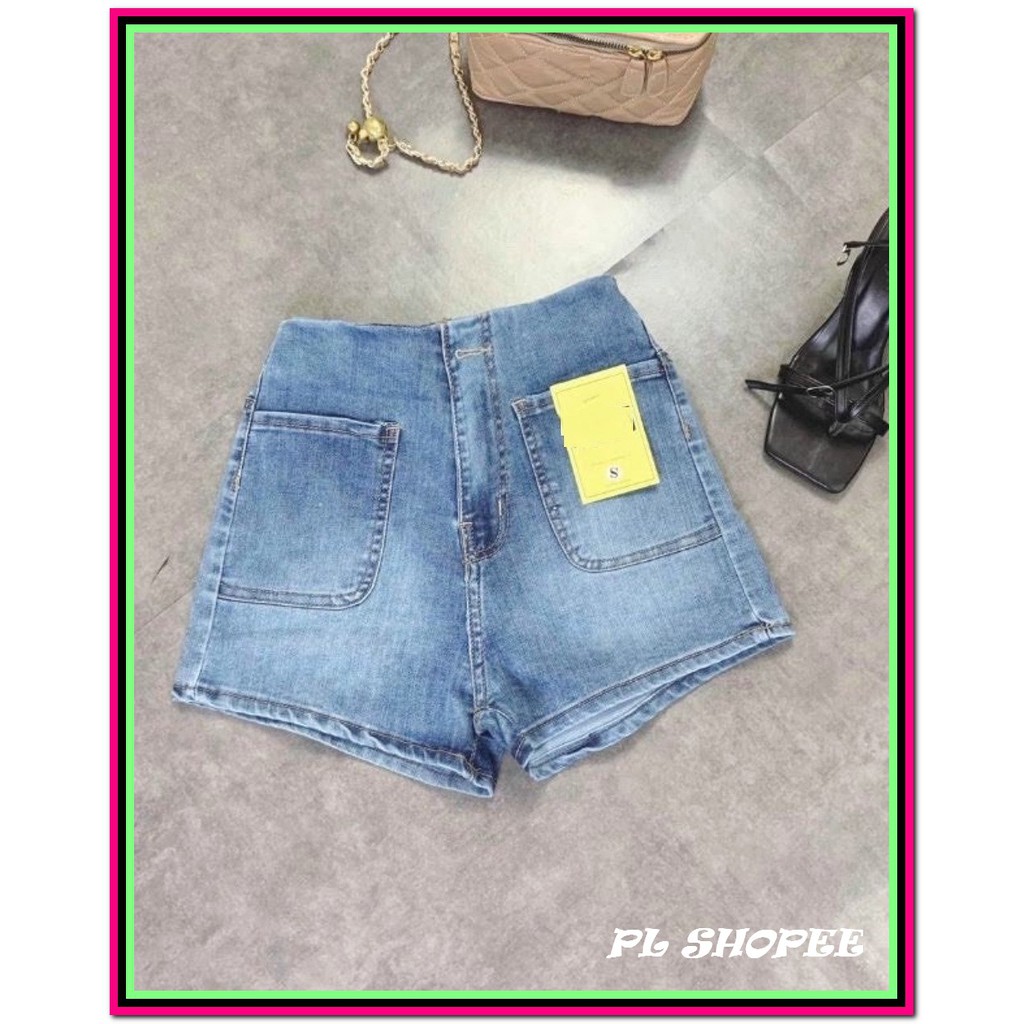 QUẦN short jean nữ PHỐI HAI TÚI BẦU xanh nhạt -1dd22