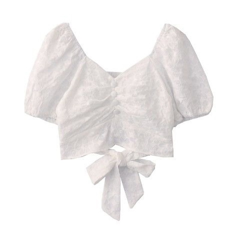 Áo Kiểu Tay Phồng Ngắn Phối Nơ In Họa Tiết Hoa Phong Cách Pháp Cổ Điển Thời Trang Mùa Hè Cho Nữ