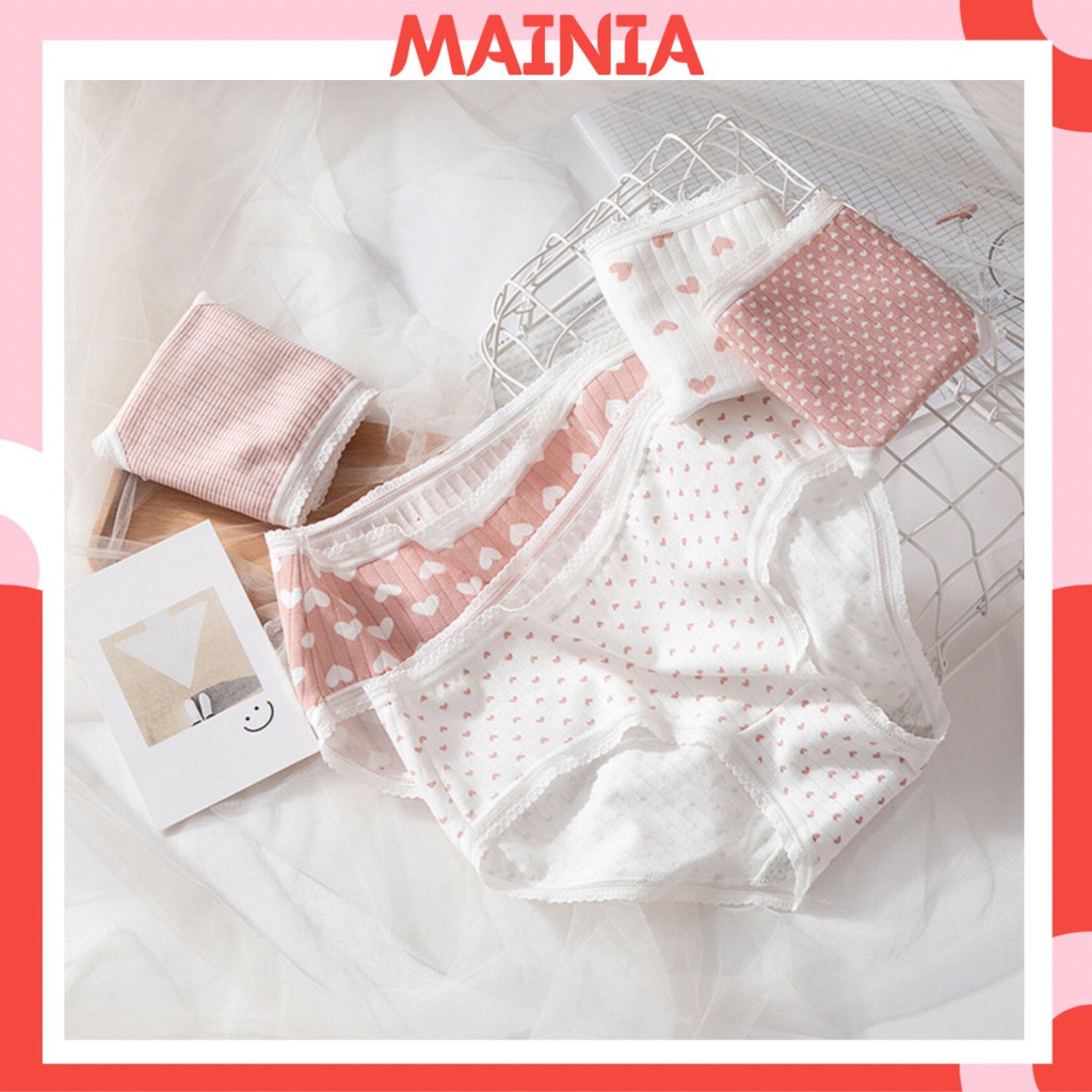 [Có Size M] Quần Lót Nữ Cotton 5 Kiểu Hoạ Tiết Trái Tim Dễ Thương Cao Cấp Loại 1 Mainia Shop