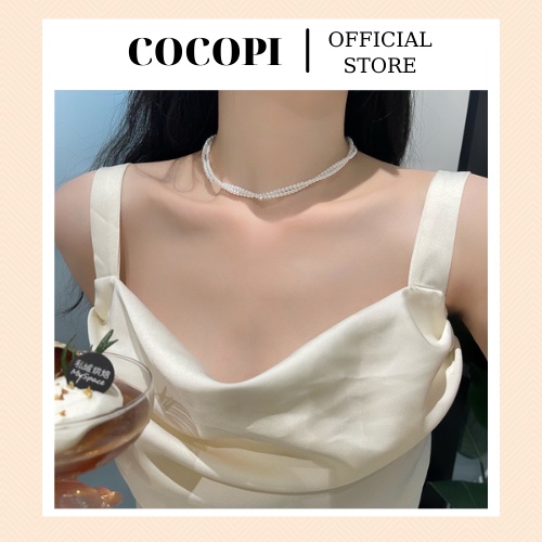 Dây chuyền, vòng cổ ngọc trai nhân tạo hai tầng đan nhau phong cách Hàn Quốc Cocopi.accessories VC023
