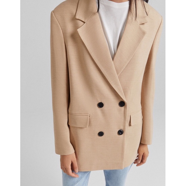 Bershka Đức - Áo blazer kiểu auth new tag cao cấp chính hãng có sẵn sale vest double-breasted hai lớp có lót độn vai