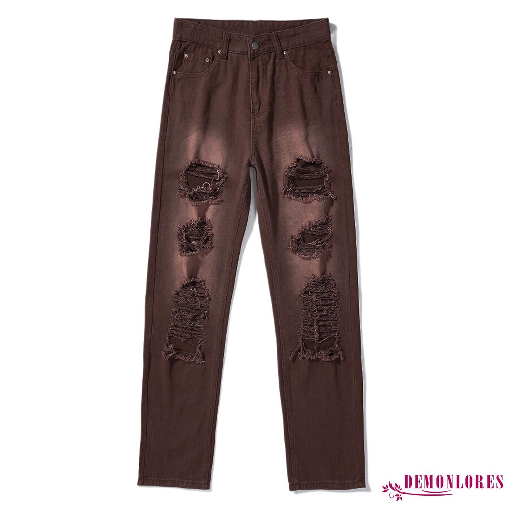 Quần jean dài thiết kế rách lỗ cá tính thời trang dành cho nữ