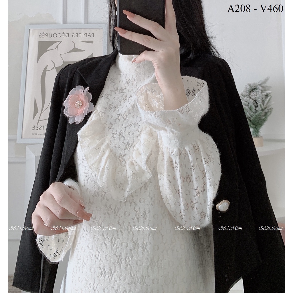 A208 Áo bầu vest hoa cài đen cực sang trọng cho nàng đi chơi dạo phố dự tiệc B2 MUM