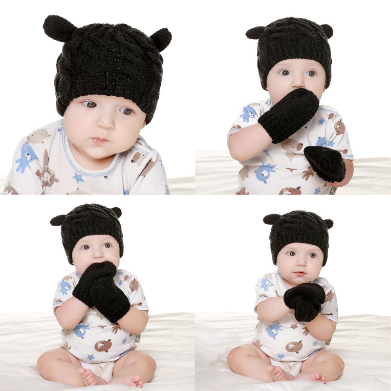 Găng Tay Len Đan Giữ Ấm Mùa Đông Màu Trơn Dễ Thương Cho Bé 0-3 Tuổi