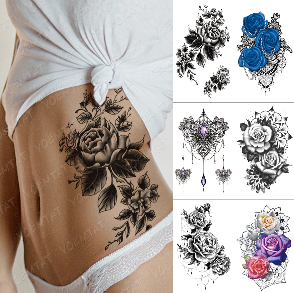 Hình Xăm Tạm Thời Hình Hoa Hồng Phong Cách Âu Mỹ