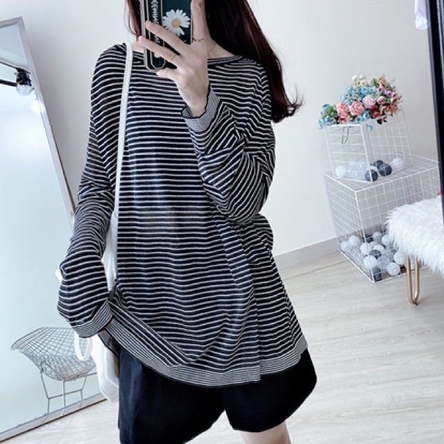 Áo tay dài len mỏng stripe sweater bigsize