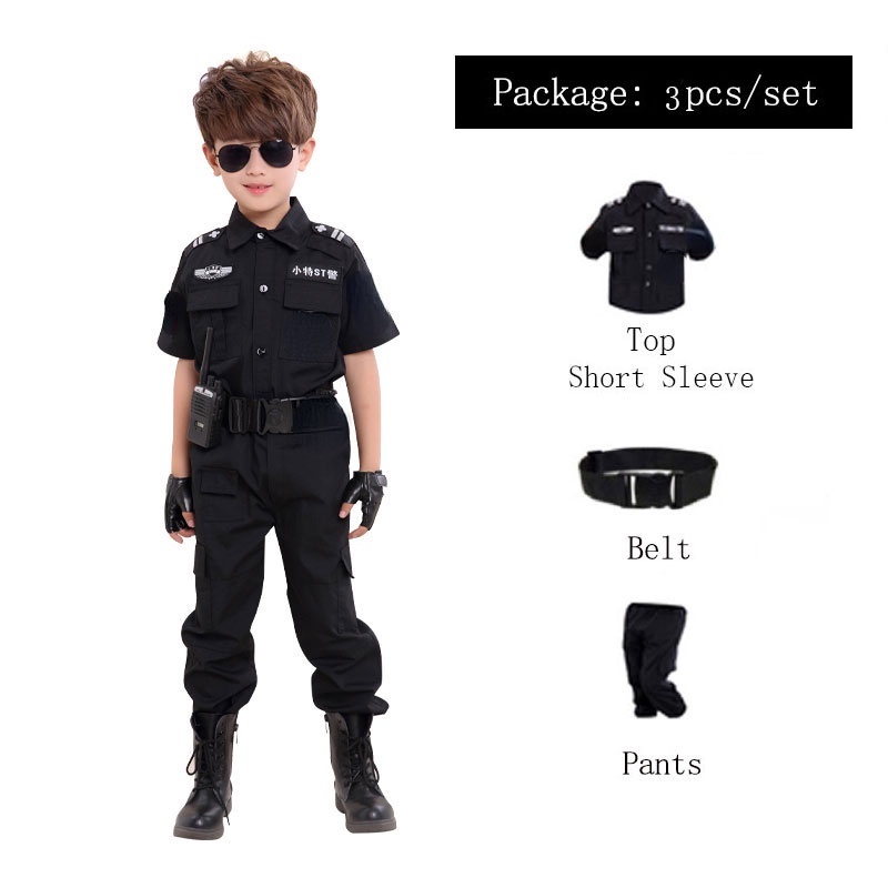 Cảnh Sát Trẻ Em Cosplay Trang Phục Cho Thấy đồng Phục SWAT Bên Cậu Bé Quân Phục Quân Phục