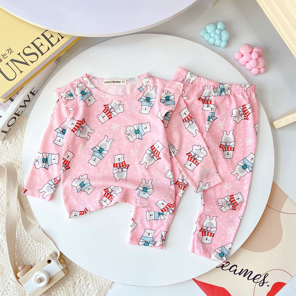 [SALE] Bộ Dài Tay Cotton Borip Bé Gái KIMCHIBABY Cánh Tiên Vải Dư Xịn, Bộ Quần Áo Cho Bé Mặc Nhà Thu Đông MKMTD2224