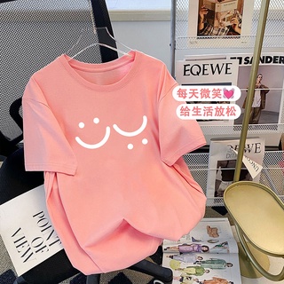 Áo Thun 100% Cotton Tay Ngắn Dáng Rộng Cổ Tròn In Hình Mặt Cười Thời Trang Mùa Hè Phong Cách Hàn Quốc Cho Nữ