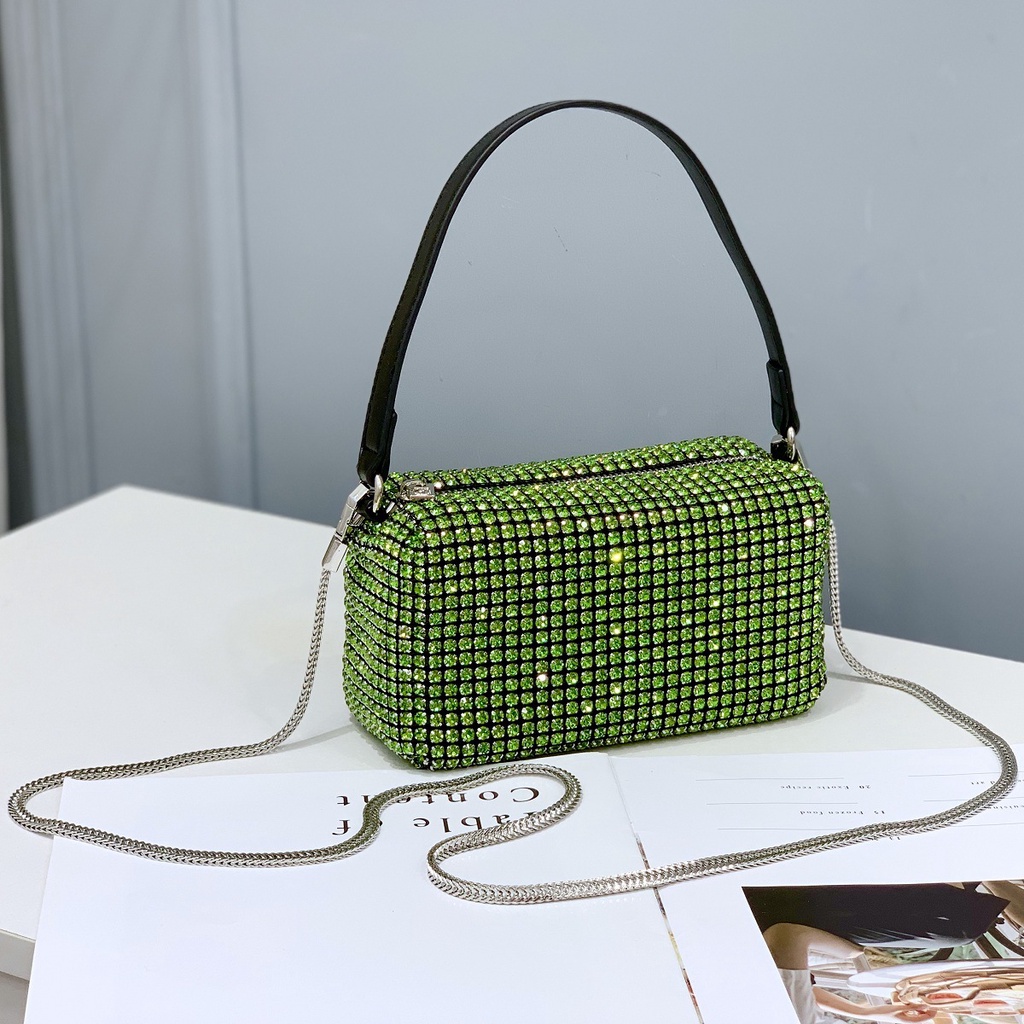 Túi Xách Đeo Vai Kiểu Vuông Nhỏ Đính Đá Kim Cương Giả Nhiều Màu Sắc Thời Trang Nữ 19cm