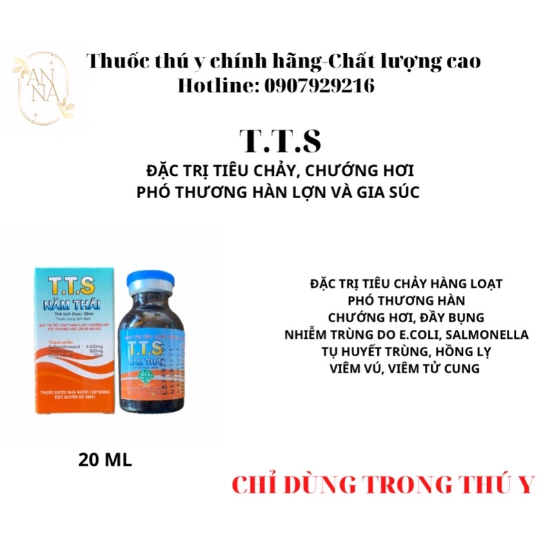 T.T.S NĂM THÁI TIÊU CHẢY GIA SÚC, CHÓ, MÈO 20ML, 100ML