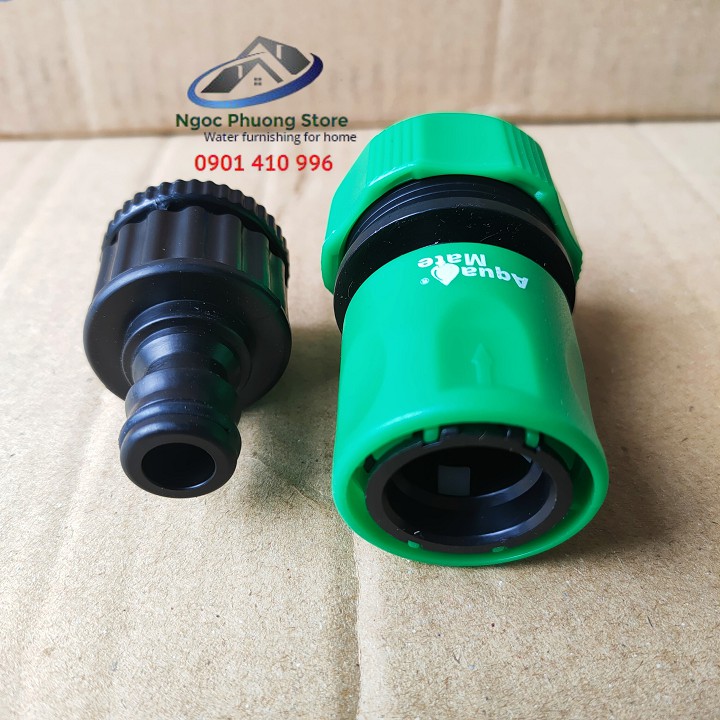 Bộ 2 CÚT NỐI NHANH AQUAMATE ĐÀI LOAN nối ống mềm làm vườn 18mm-21mm và vòi nước – W3180 kèm W3084