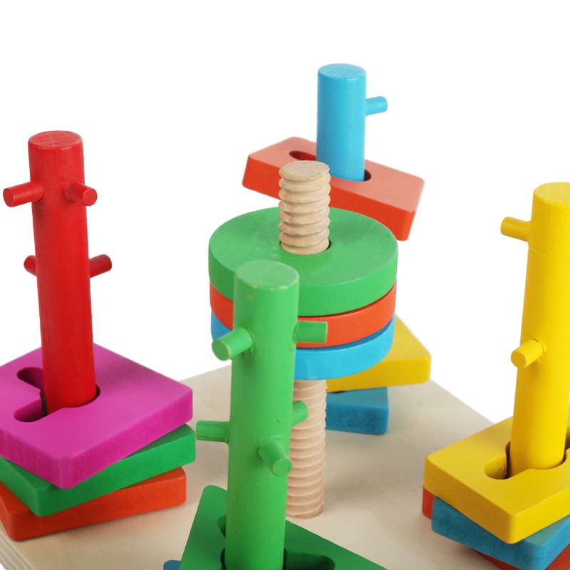 Giáo cụ Montessori  Thả hình khối luồn cọc Đồ chơi gỗ an toàn cho bé