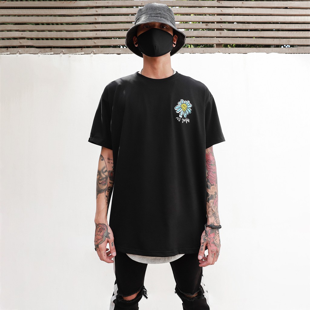 Áo Thun No Smile Màu Đen Chất Liệu Cotton Thoáng Mát Form Rộng Unisex Nam Nữ
