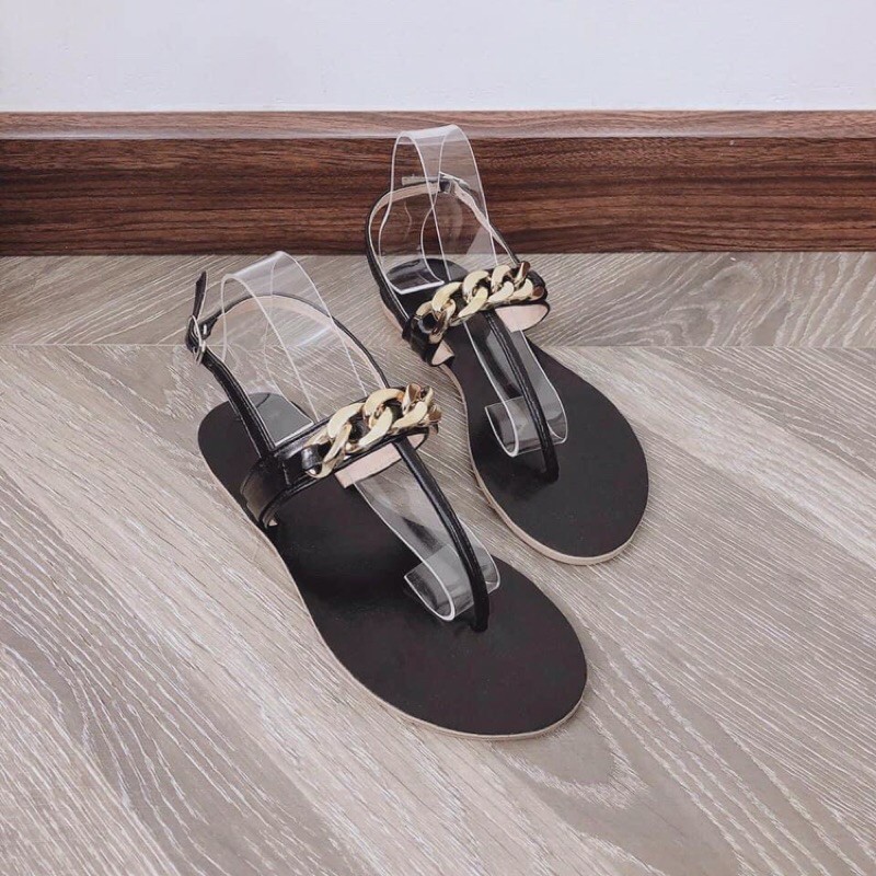 [Freeship đơn 50k] Dép sandal nữ đi biển xỏ ngón tag xích vàng hot hit