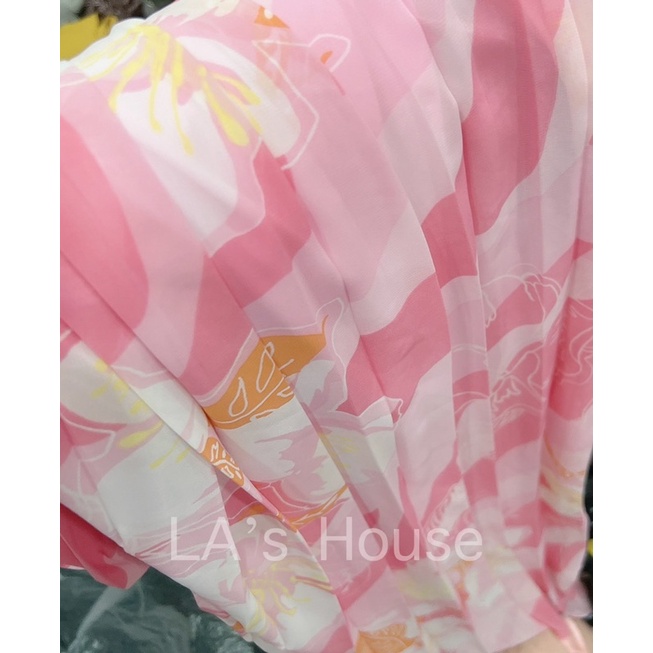 Đầm maxi loang xếp ly hồng hothit