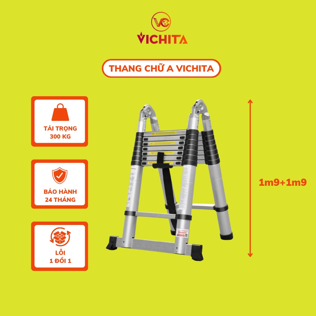 Thang Nhôm Rút Chữ A VICHITA 3.8M (1.9+1.9)M - Thang Rút Tiện Lợi Cho mọi Công Trình