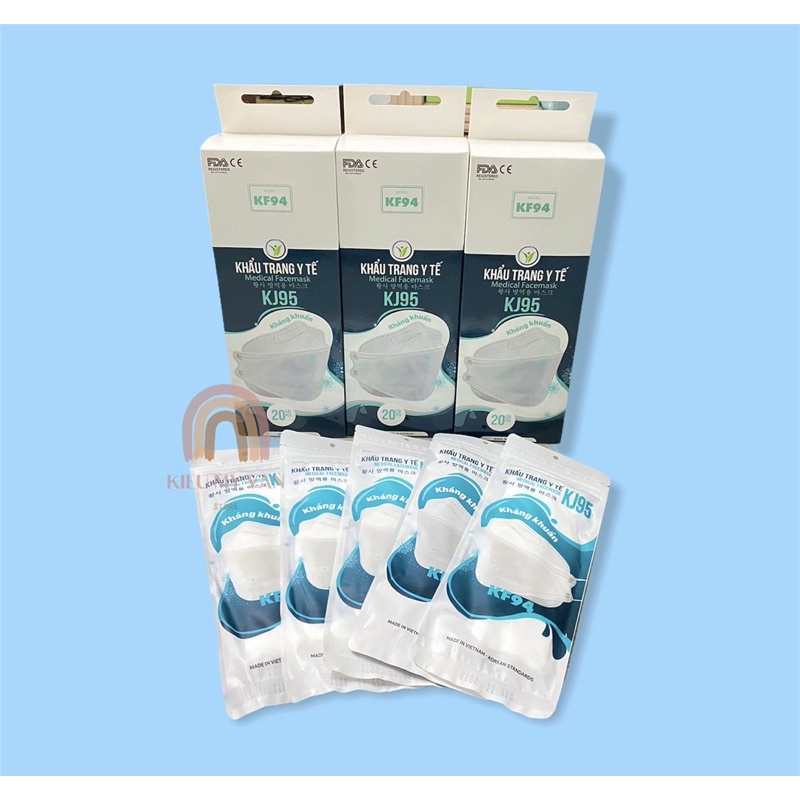 Khẩu trang KJ95 xuất Hàn Quốc kiểu dáng KF94 túi 5 chiếc